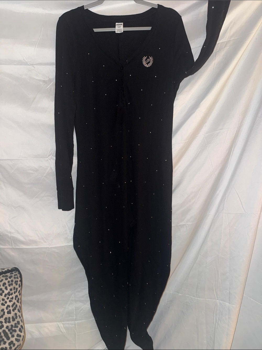 PINK Victoria's Secret Black Long Sleeve Embellished V-Neck Dress